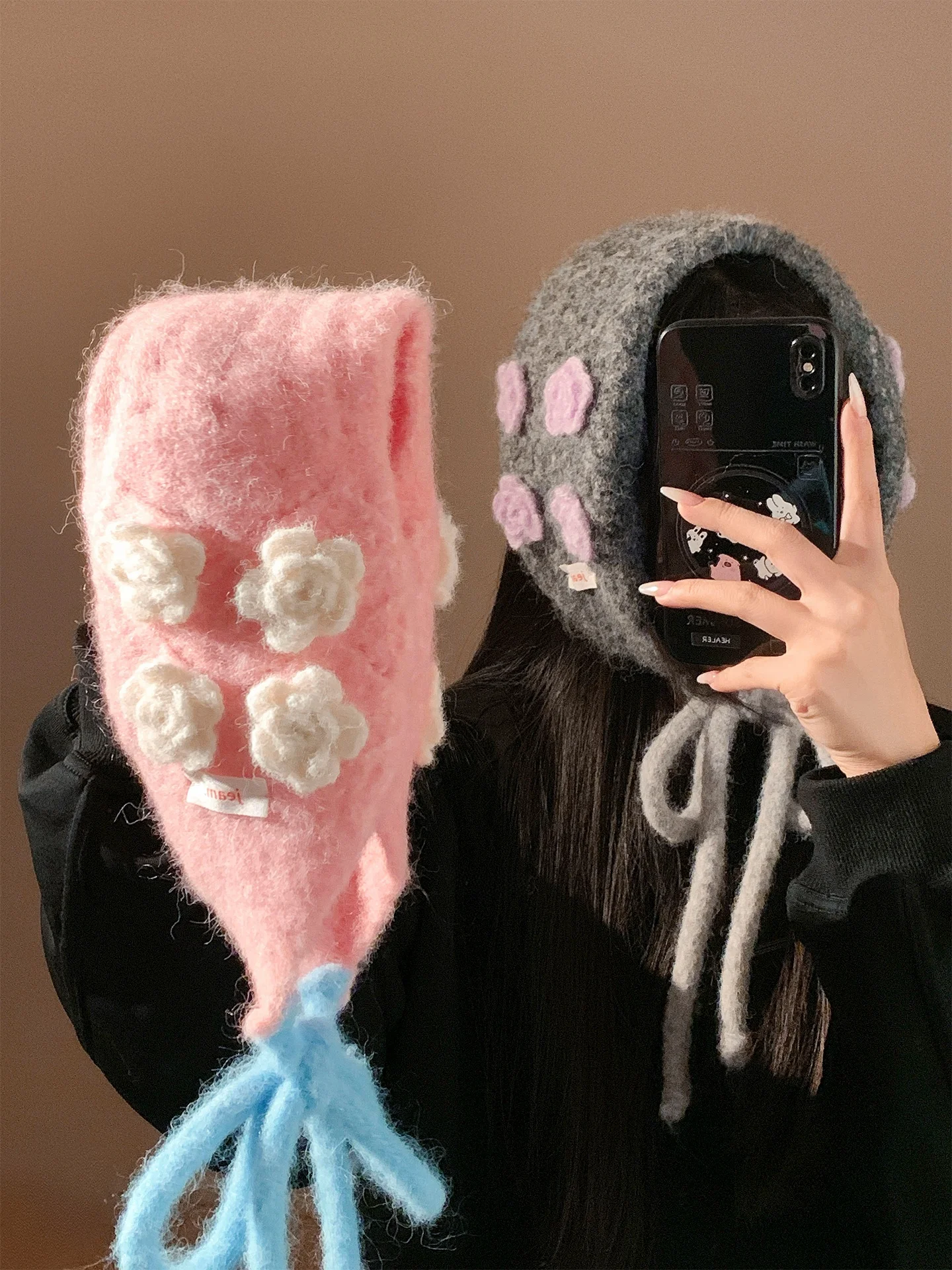 手作りニットフラワーイヤーウォーマー女性の冬用防寒ヘッドスカーフ耳暖かい耳カバー耳パッドファッションアクセサリー