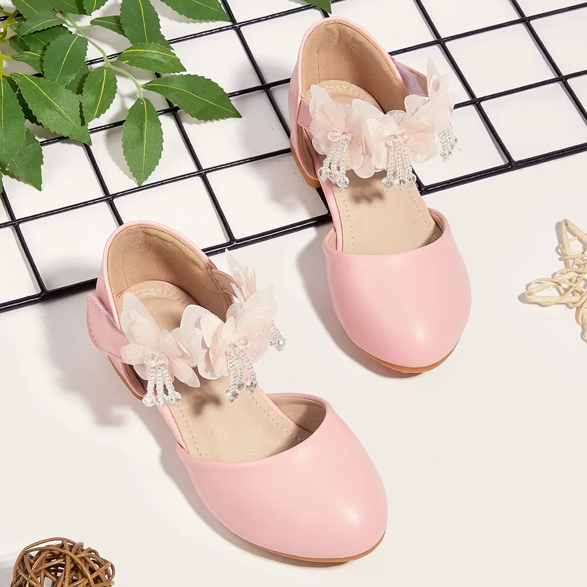 New Children's Leather Shoes Fashion Flower Tassel Baby Girl's Princess Shoes High Heels Girls Sandals 7-12 Years Old