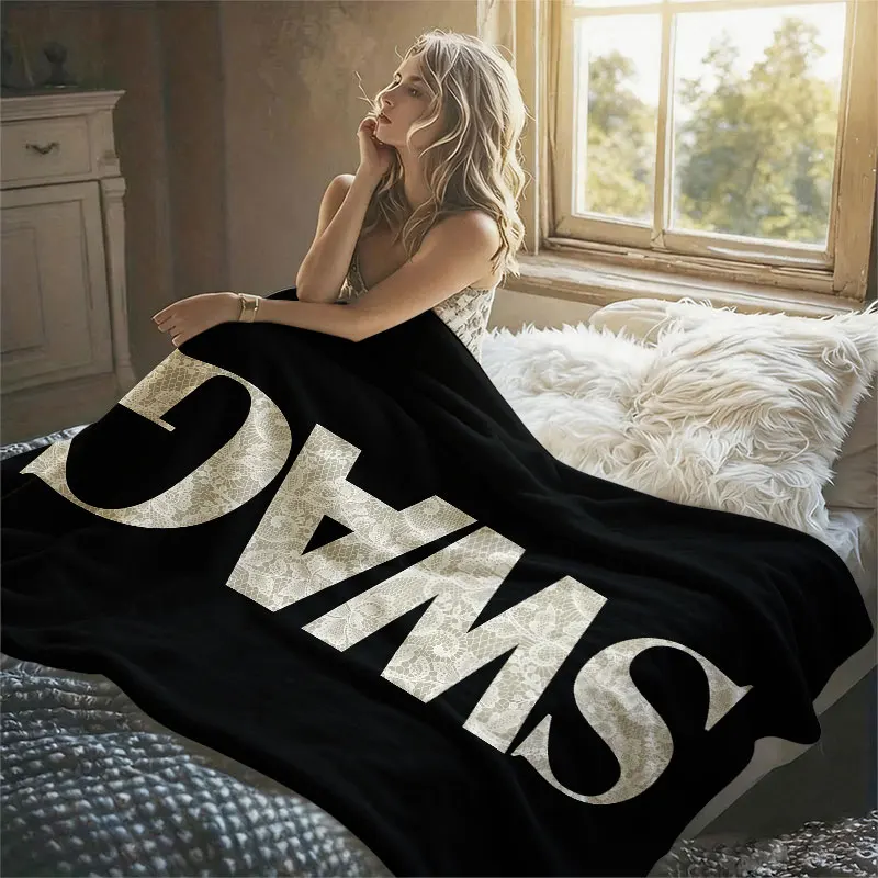 Lace Typography Art Flannel Blanket Perfect for Sofa Office Bed Travel Sleep Read Relax Camping Four Season Use