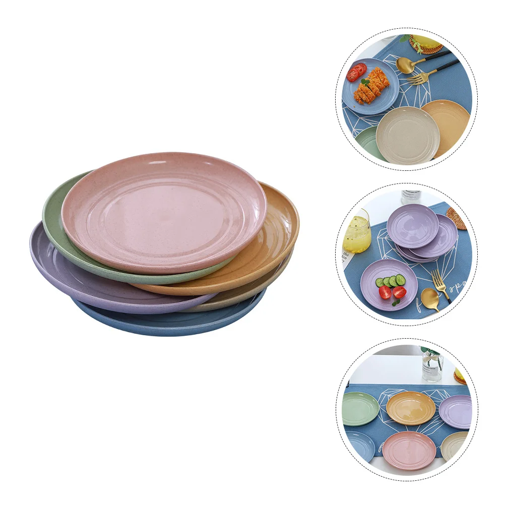 

6pcs Small Side Plates Set Round Shaped Dish Food Grade Wheat Straw Material Snack Fruit Dessert Plate For Home Party Birthday