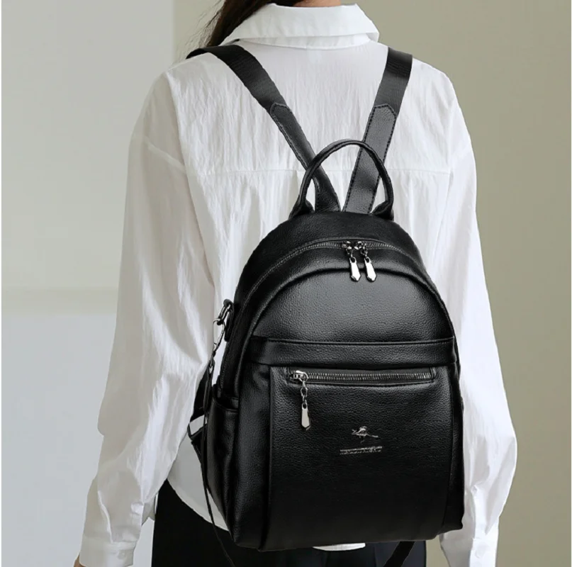 

Korean New High Quality Soft Leather Travel Backpacks Women's Fashion Large Capacity Shoulder Bags Notebook School Bag Totes