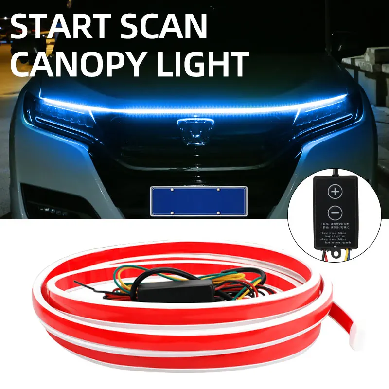 

150CM 180CM Dynamic Car LED Hood Light Exterior Decorative Light Strip Daytime Running Light Start-scan Engine Guide Light