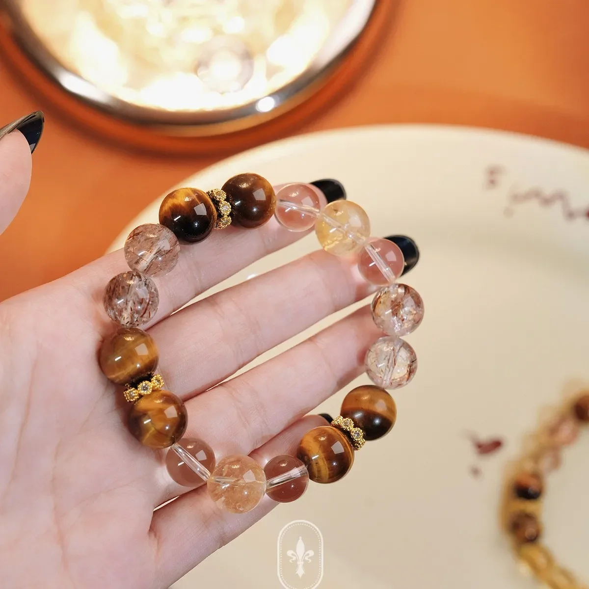 

Large Particle Natural Yellow Tiger Eye, Asai Citrine, Black Gold Super Women's Bracelet Original Design