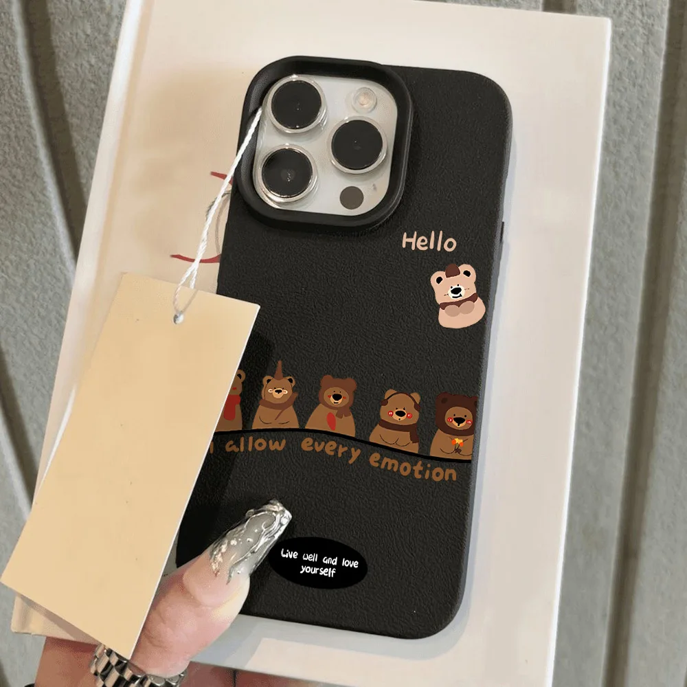 Cute Cartoon Bear Phone Case For iPhone 16 Pro Max Case for iPhone 11 13 15 12 14 Pro Max 16 Plus Shockproof Soft Leather Cover
