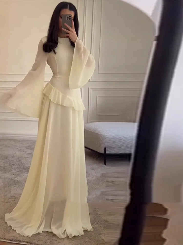 

Женское длинное платье с воротником-стойкой, рукавами-колокол, приталенное, с открытыми плечами, в китайском стиле, новинка