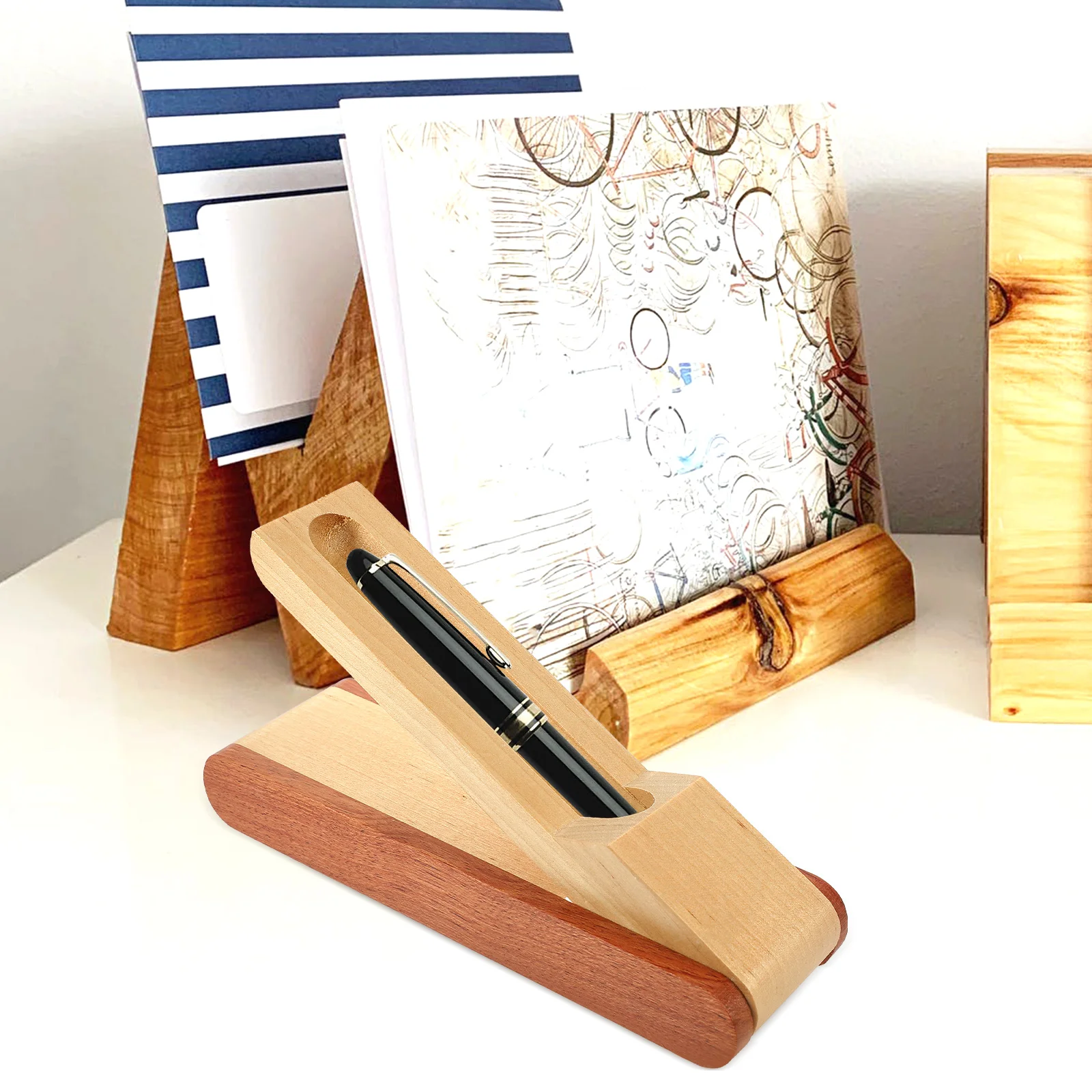 

Wooden Pen Box Single Pen Holder Retro Pens Container Ballpoint Organizer Decorative Storage Case Display Packaging Box Long