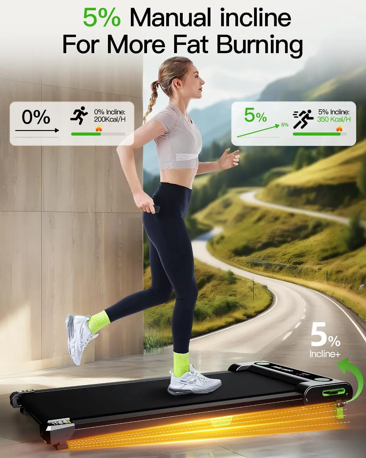 Pad with Incline, Akluer Incline Walking Pad Treadmill for Home, 2.5 HP Under Desk Treadmill Small with Remote Control, Walking