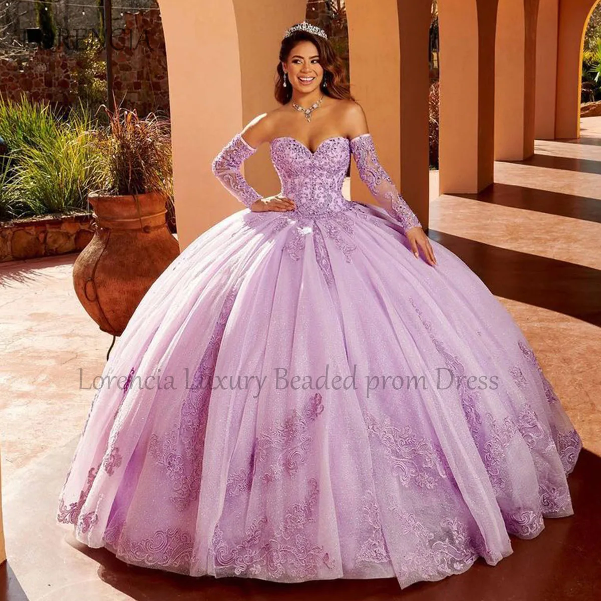 Vestido roxo Quholder com apliques brilhantes Beading, flores requintadas, vestido de baile Sweet 16, vestido formal sem mangas, XV e Anos, 2024