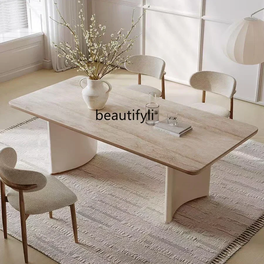 

French cream wind tunnel slate dining table designer solid wood desk art negotiation table