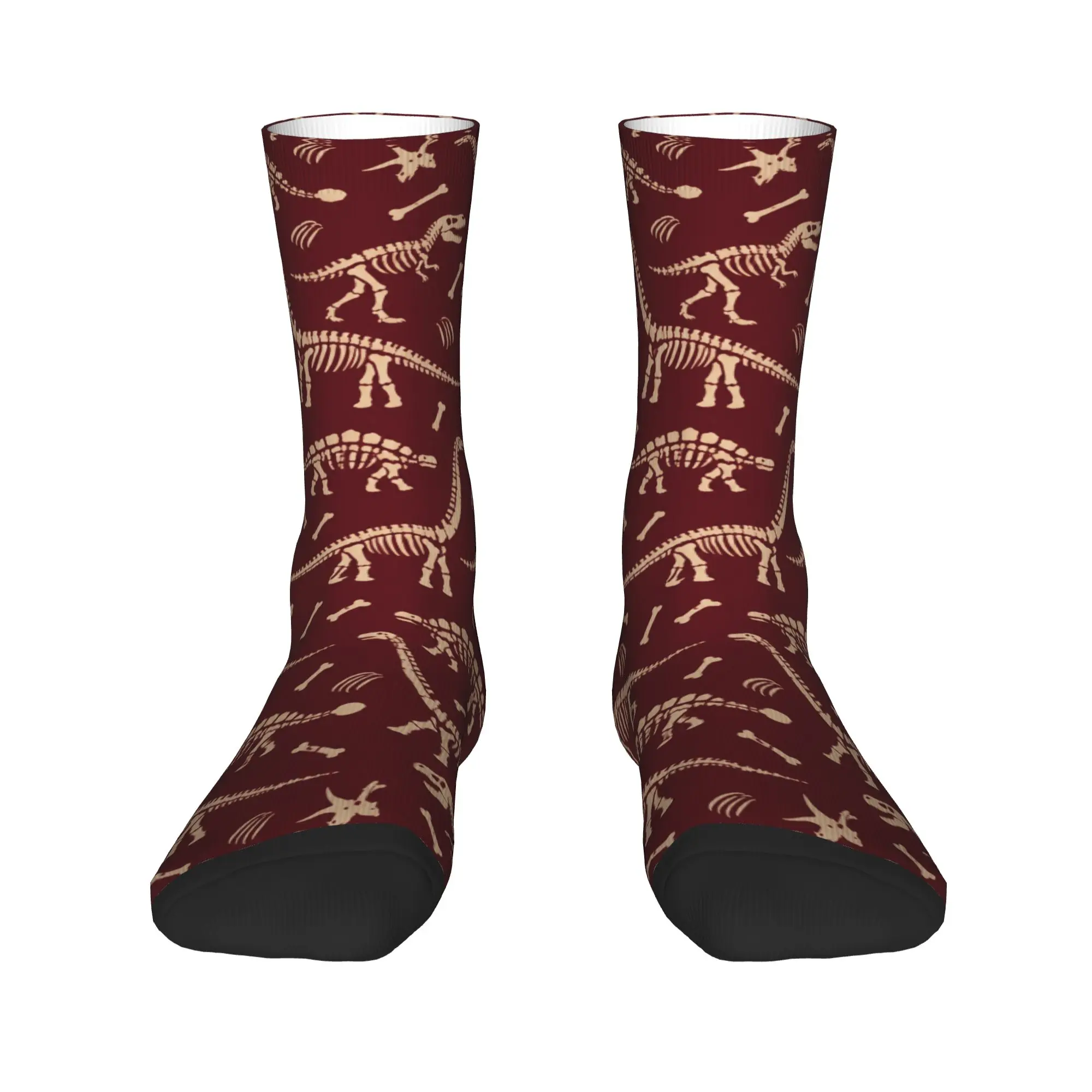 Dinosaur Skeleton Print Dress Socks Novelty Retro Fossil Pattern Kawaii Stockings Autumn Men Socks Medium Soft Sports Socks