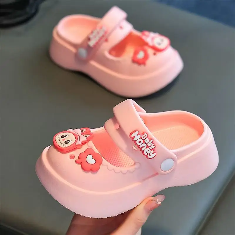 Girl's Baotou Hollow Out Dual Purpose Cartoon Sandals Slippers Injection Molding Soft sole Non Slip Outdoor Beach Sandal Slipper