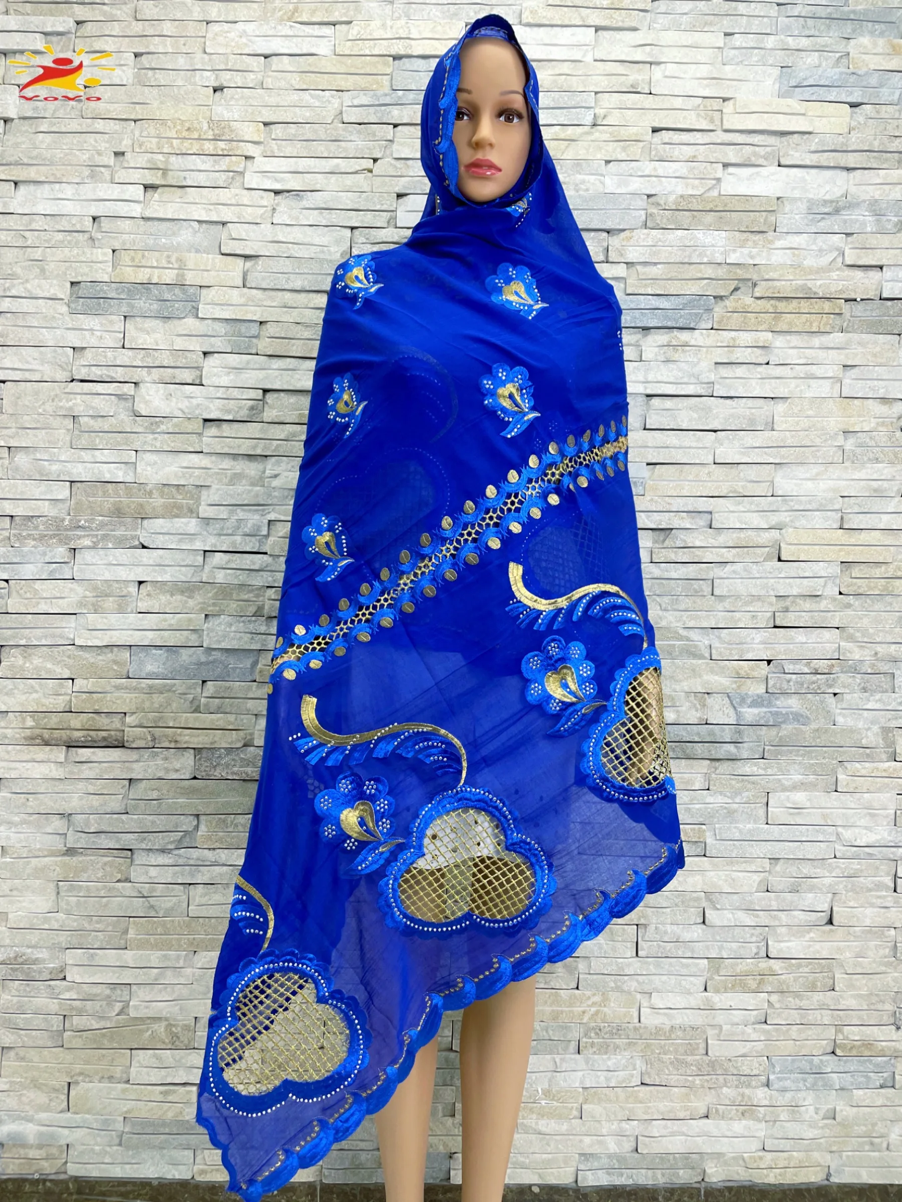 2022African Dubai Cotton Pashmina Pray Instant Hijab Women Scarf African Muslim Shawl Wrap Ramadan Cotton Embroidered Turbans