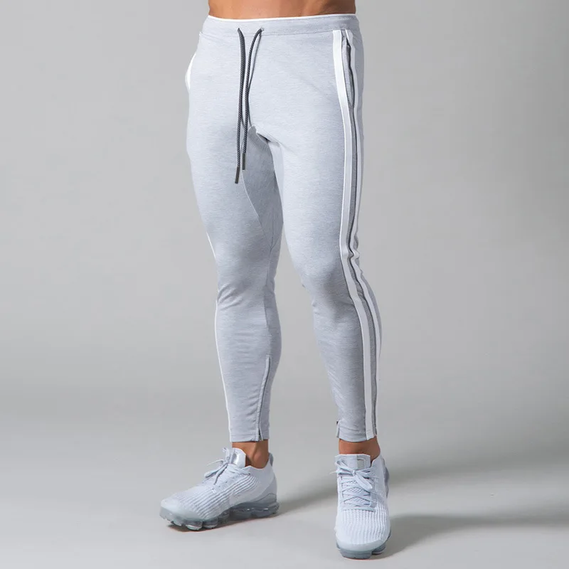 Spring and Autumn Men's Casual Pants Outdoor Running Fitness Sports Pants Striped Color Block Zipper Small Leg Pants