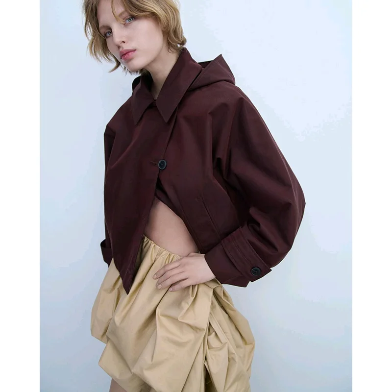 Chaqueta Corta de Manga Larga Estilo Murciélago con Cuello Deco con Botones, Versátil e Informal para Mujer, Primavera Ve...