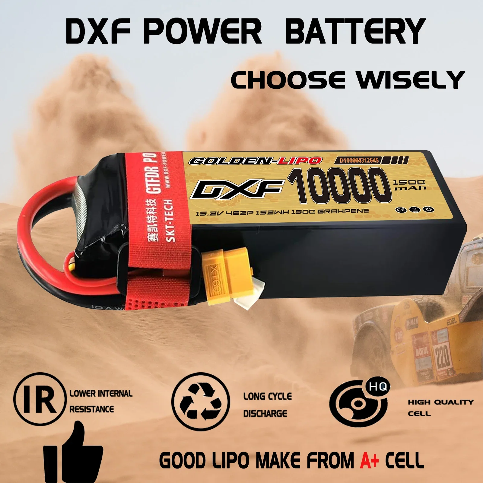 DXF 4S 리포 10000mAh 배터리 15.2V 150C XT60 플러그 하드케이스 RC 자동차 버기 트러기 오프로드 자동차 보트 트럭 비행기 UAV 레이싱용
