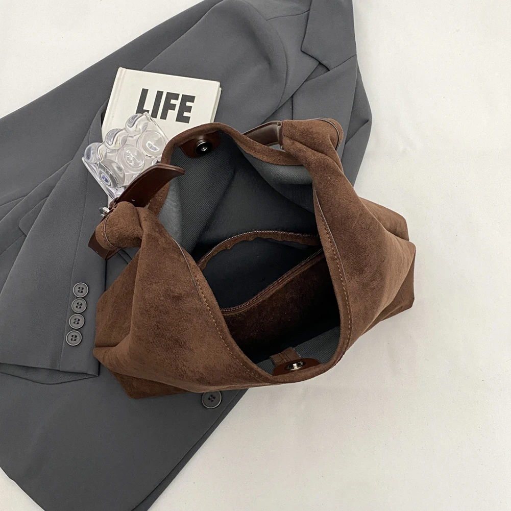 

Women Suede Shoulder Bag Stylish Crossbody Bag Large Capacity Casual Tote Purse Solid Color Adjustable Strap Vintage Satchel Bag