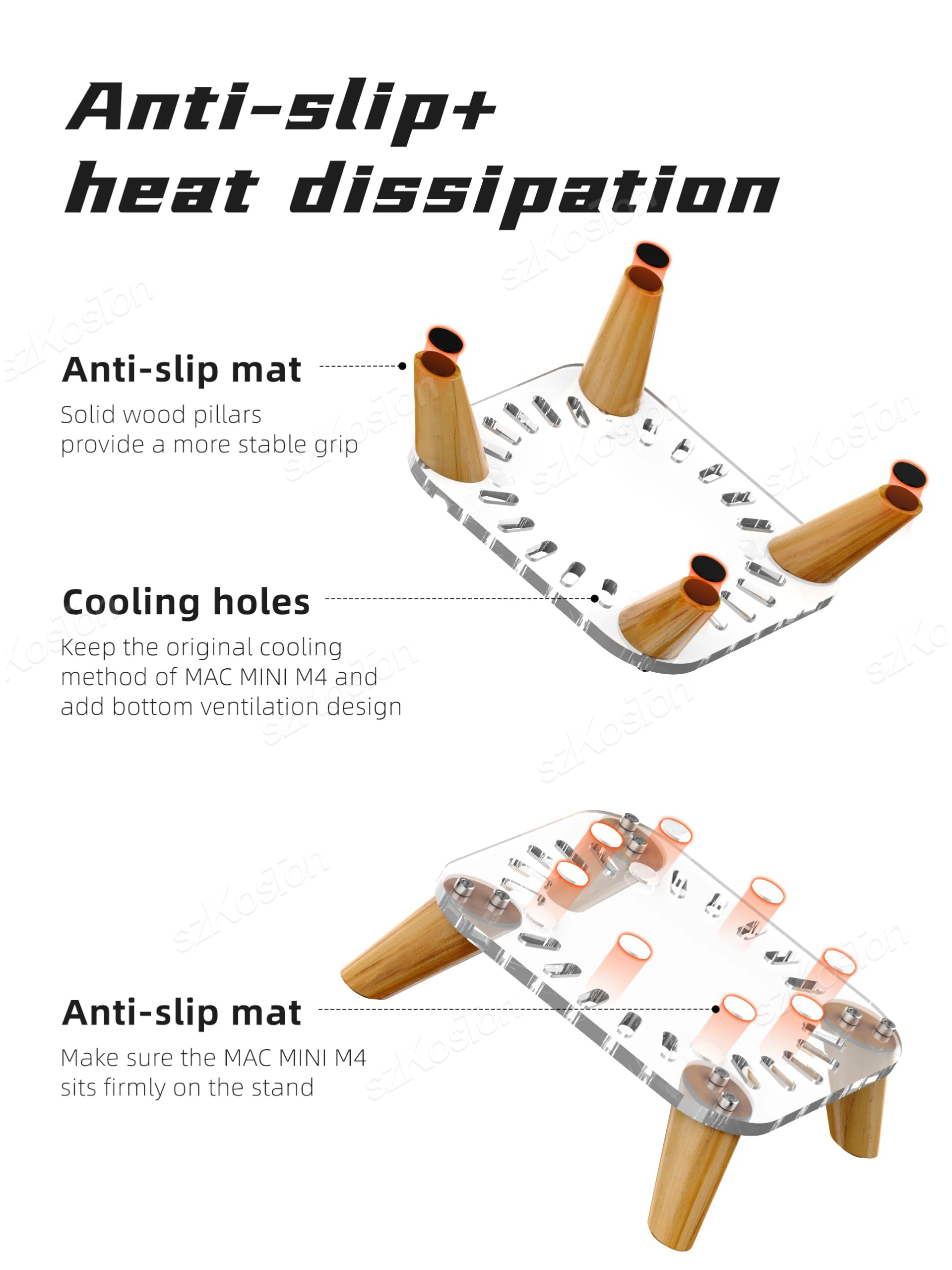 2024 Mac Mini M4 Pro 데스크탑 컴퓨터용 방열 베이스, 나무 투명 스탠드, PC 액세서리
