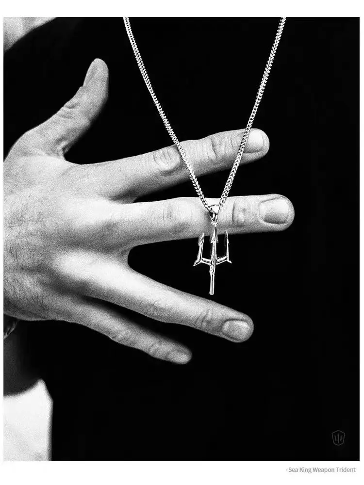 Fashion Myth Poseidon Poseidon Trident Harpoon Pendant Necklace Punk Hip Hop Trendy Casual Jewelry for Men