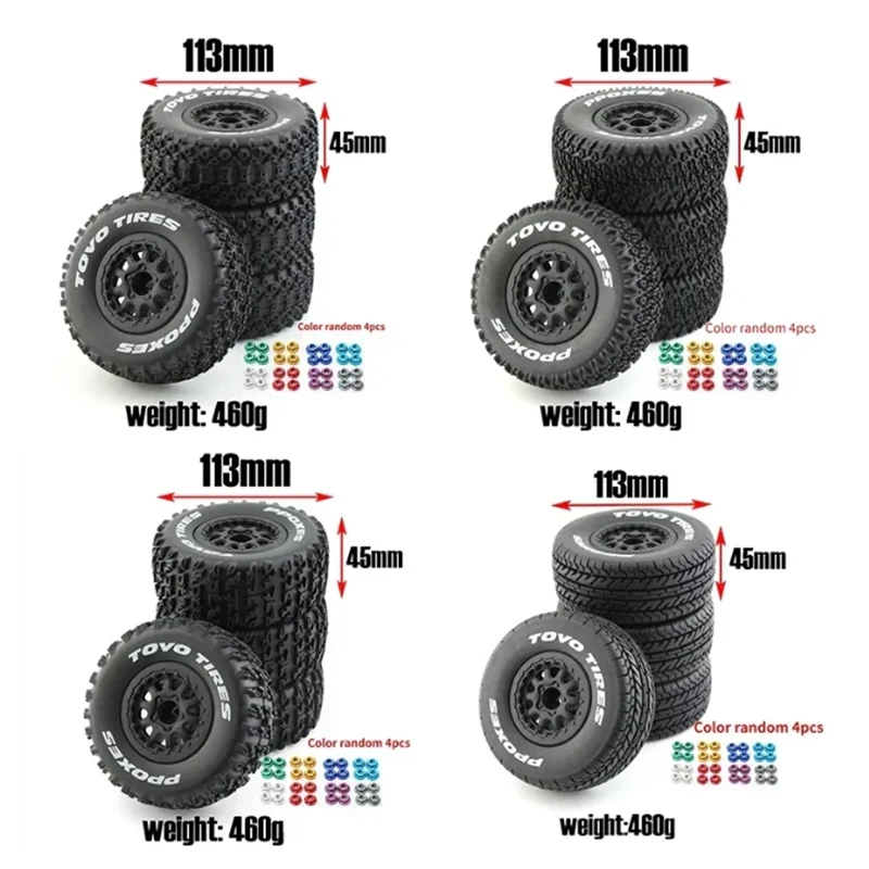 4szt 112mm 1/10 Opony do samochodów ciężarowych o krótkim przebiegu Koło z sześciokątem 12mm do samochodów Slash Arrma Senton HuanQi 727 Vkar 10sc Hpi Rc Car