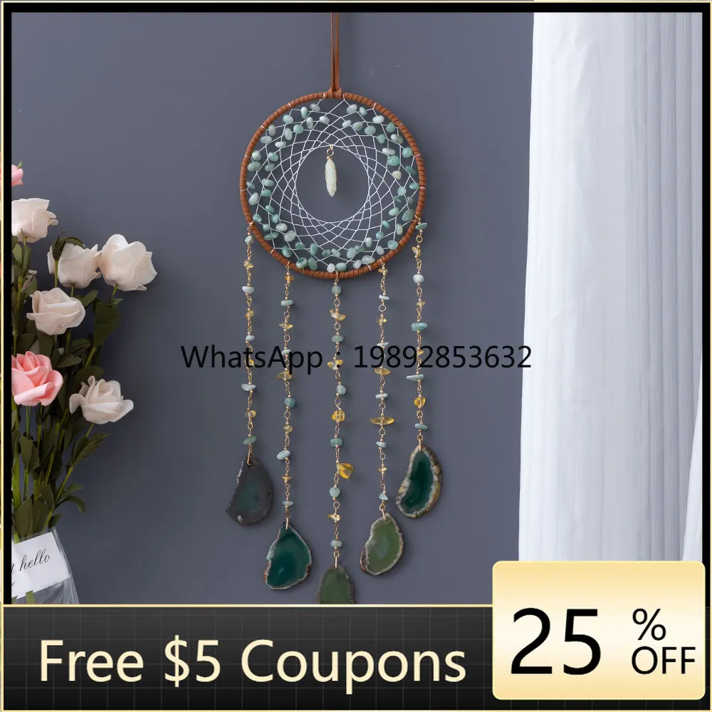 

High-grade gravel agate sheet dream catcher pendant hand-woven wind chimes creative decorative pendant