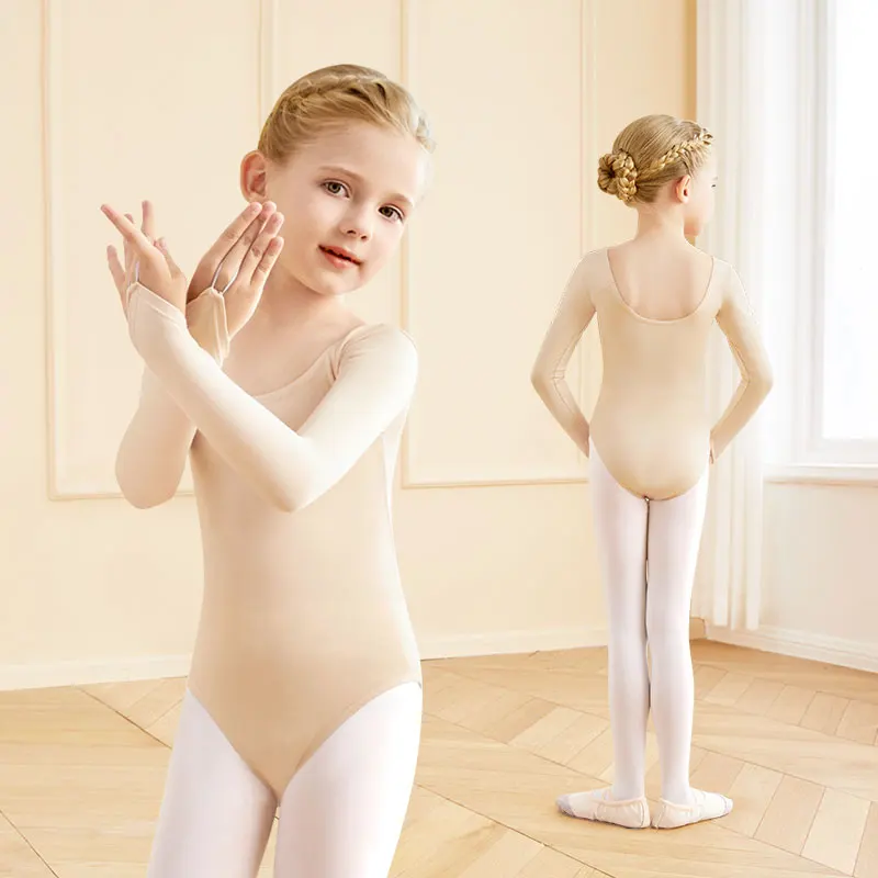 Girls Ballet Leotards Nude Ballet Underwear Child Kids Gymnastic Seamless Dance Leotard Long Sleeve High Stretch Ballet Bodysuit