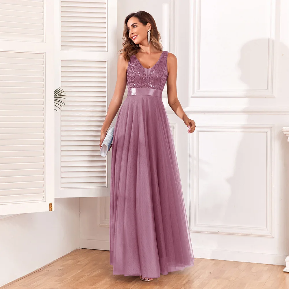 Sexy Prom Bridesmaid Dresses for Women V-Neck Leaf Tulle Embroidery Long Party Gown Elegant A-Line Formal Dress