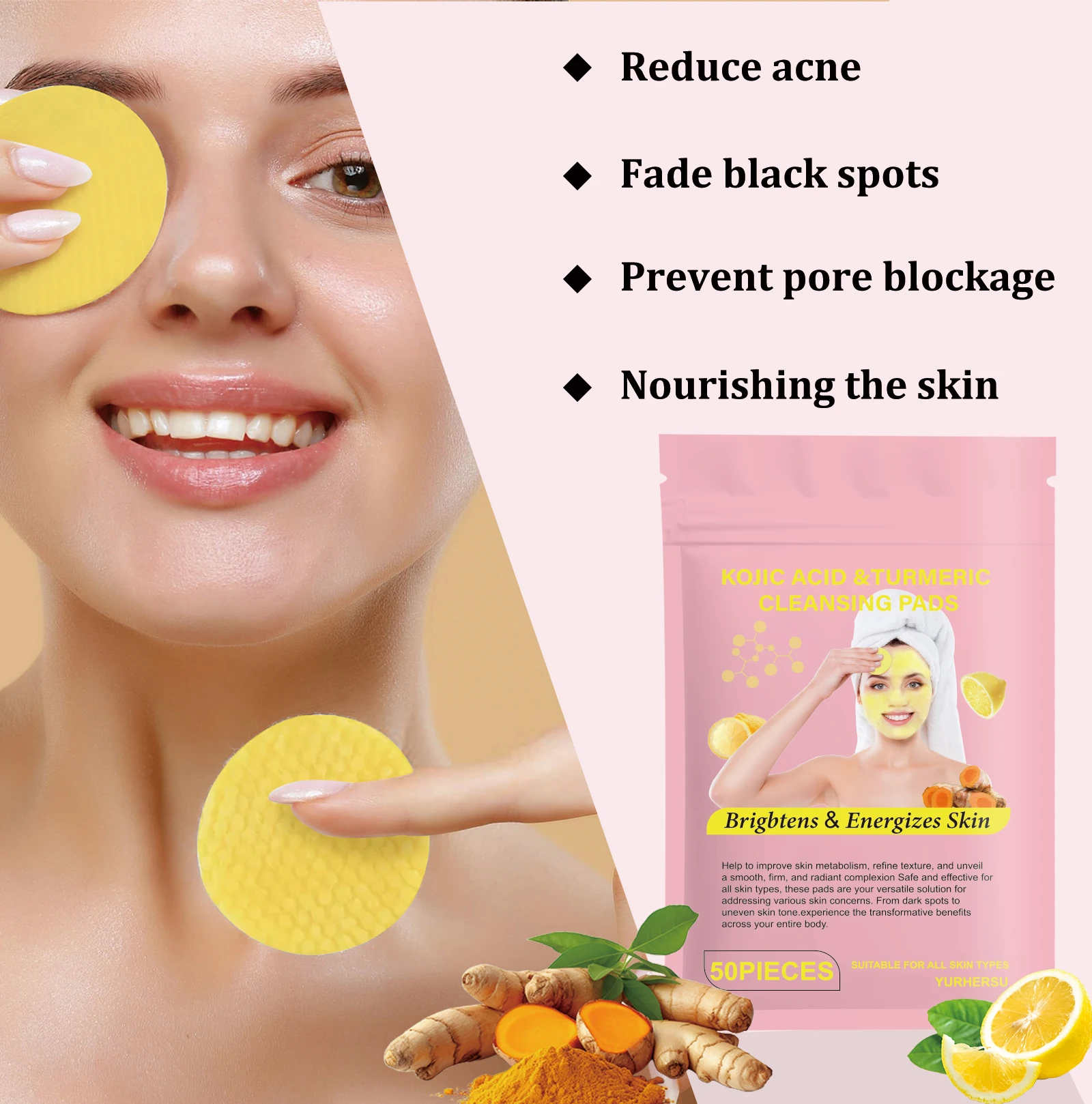 Pad Pembersih Wajah Kunyit 60p - Skincare Natur E ulasan dan harga