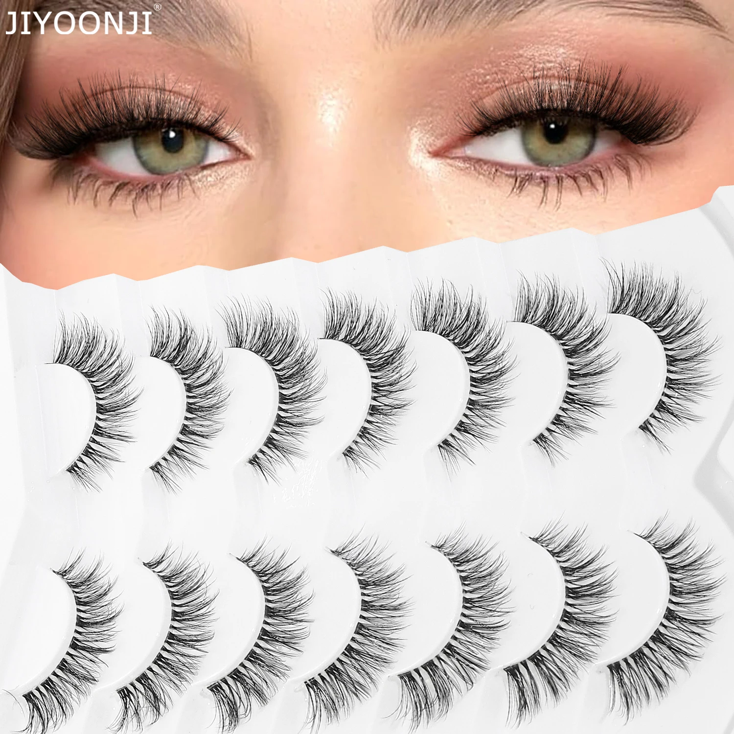 7 paires de faux cils naturels, bouclés et volumineux, courbure D, longueur 4-14 mm, aspect naturel, sensation sans maquillage, agrandit naturellement les yeux, convient pour offrir en cadeau/à l'usage personnel