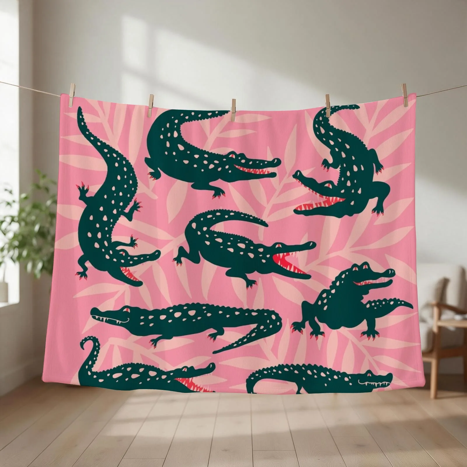 Alligator Collection a?? Pink & Teal Throw Blanket sofa bed Luxury Nap anime Blankets