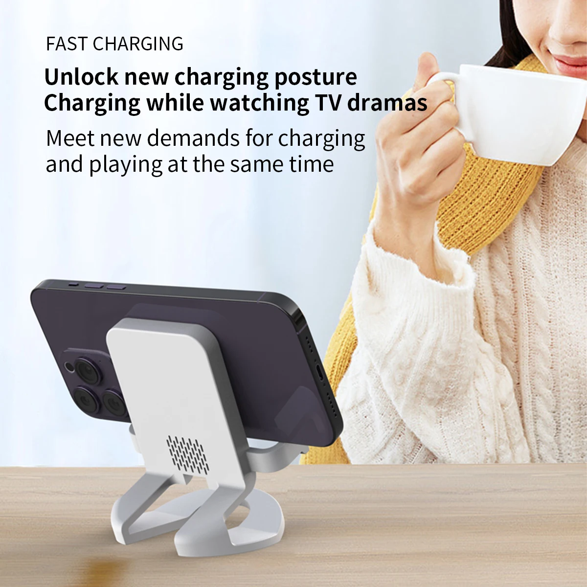 Wireless Charger, 15W Fast Qi-Certified Wireless Charging Station with Sleep-Friendly Adaptive Light Compatible for iPhone 15