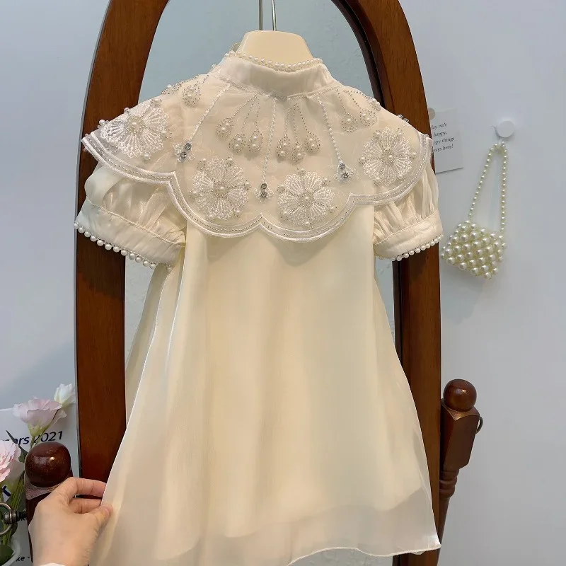 Vestido de ombro infantil, Princesa Cheongsam, Roupa de menina, Roupa de verão, Novo