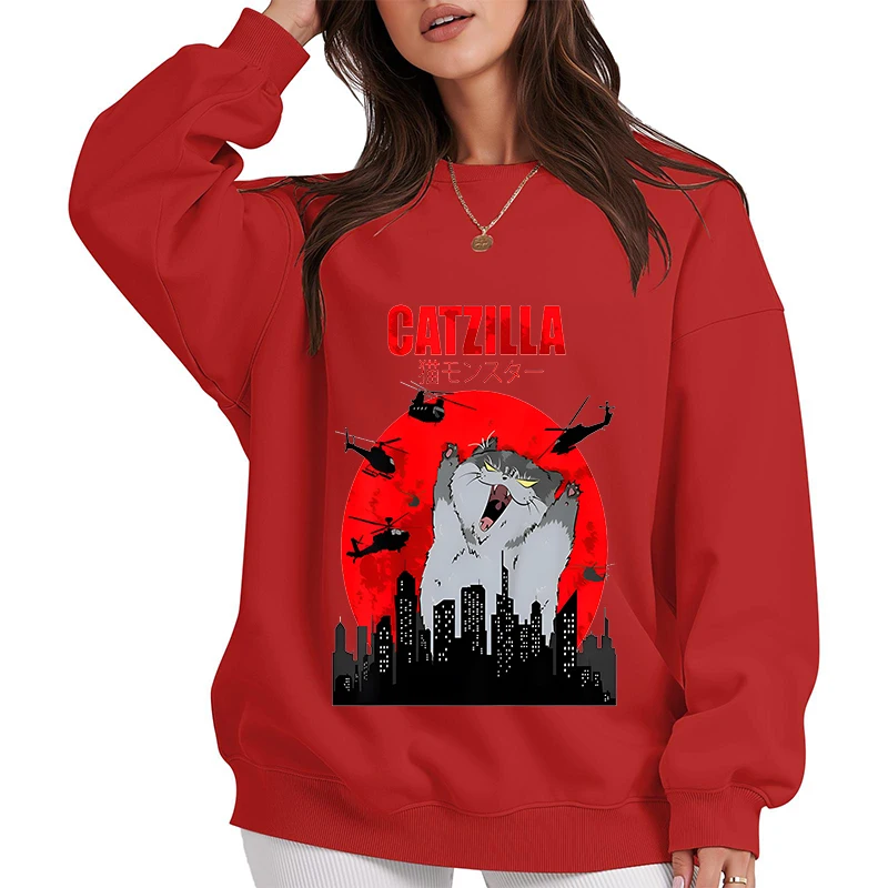 Śmieszne bluzy z grafiką kotów dla kobiet, ubrania Y2k, nadrukowane bluzy z okrągłym dekoltem, streetwear, odzież codzienna męska