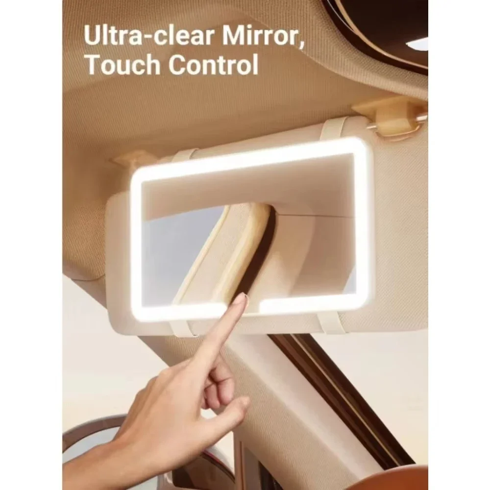 1pc Car LED Makeup Mirror HD Mirror Three Gear Adjustment Sun Visor Plate Interior RearMirror Dimmable Auto Vanity Mirror