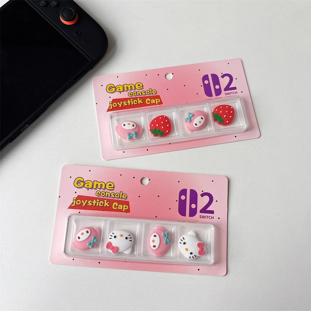 4pcs Soft Silicone Joystick Thumb Grip Caps Cover for Nintendo Switch2 Game Controller Protector Melody Strawberry Hello Kitty