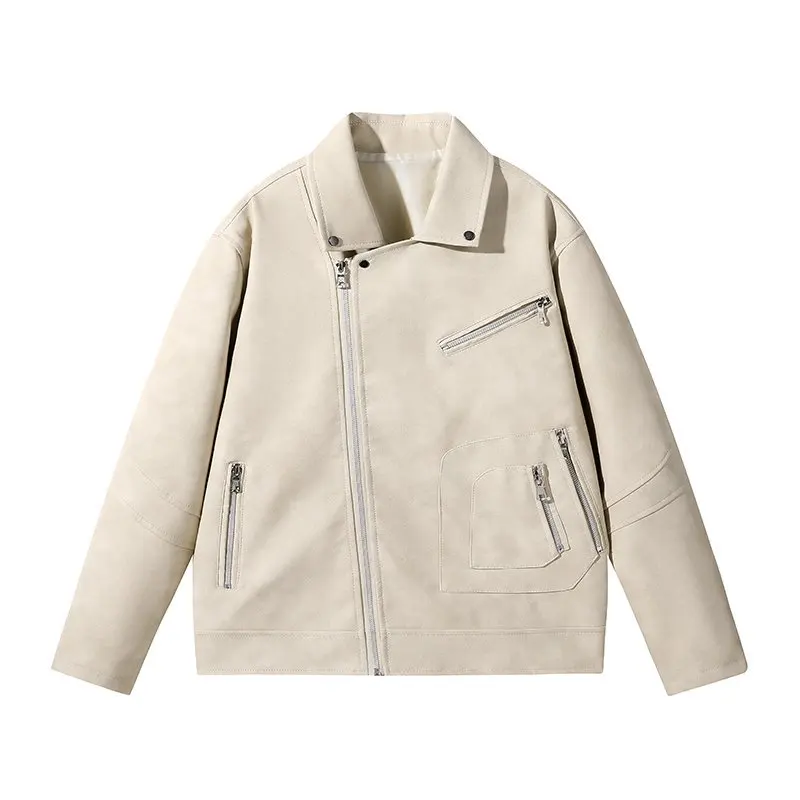 

New Fashion Men Diagonal Zipper Trendy Motorcycle Leather Jackets Slim Casual PU Leather Coats High Quality Male Fit Jackets XXL