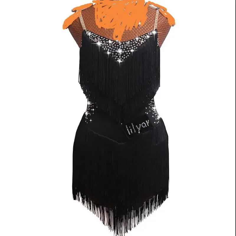 2020 Top Sale Latin Dance Dresses For Women Black Lace Club Party Dancer Singer Entertainer Fringe Tassel Black Dress DM1034