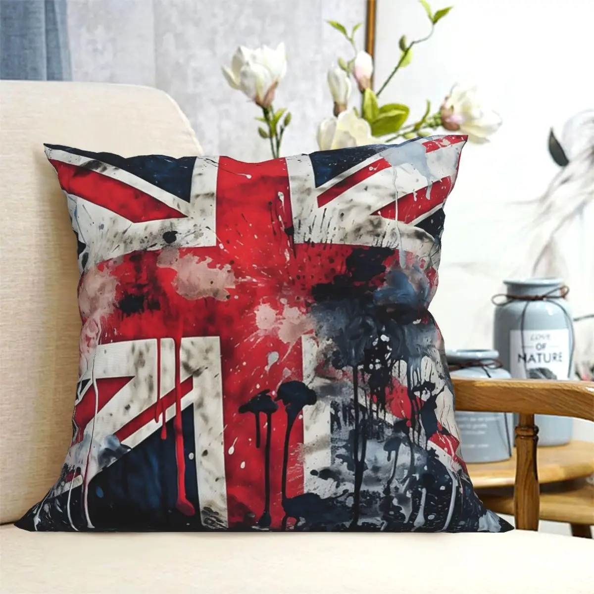 UK Flag Paint Texture Square Pillowcase Cushion Cover Pillow Case Throw Pillow Cover for Home Sofa Living Room
