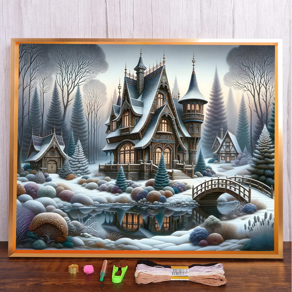 Landscape House By River Cross Stitch Embroidery Complete Kit Sewing Hobby Painting Handicraft Different For Adults Promotions