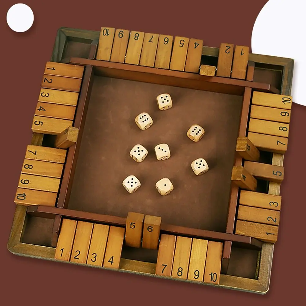 Wooden Dice Board Game Shut The Box for 4 Players Flaps & Dices Game Parent-children Interaction Family Entertainment