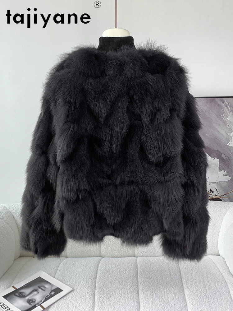 TAJIYANE 100%天然フォックスファーコート レディースファッション Vネック ショートリアルファー ジャケット 冬服 レディース ファー ジャケット 2025 ファー
