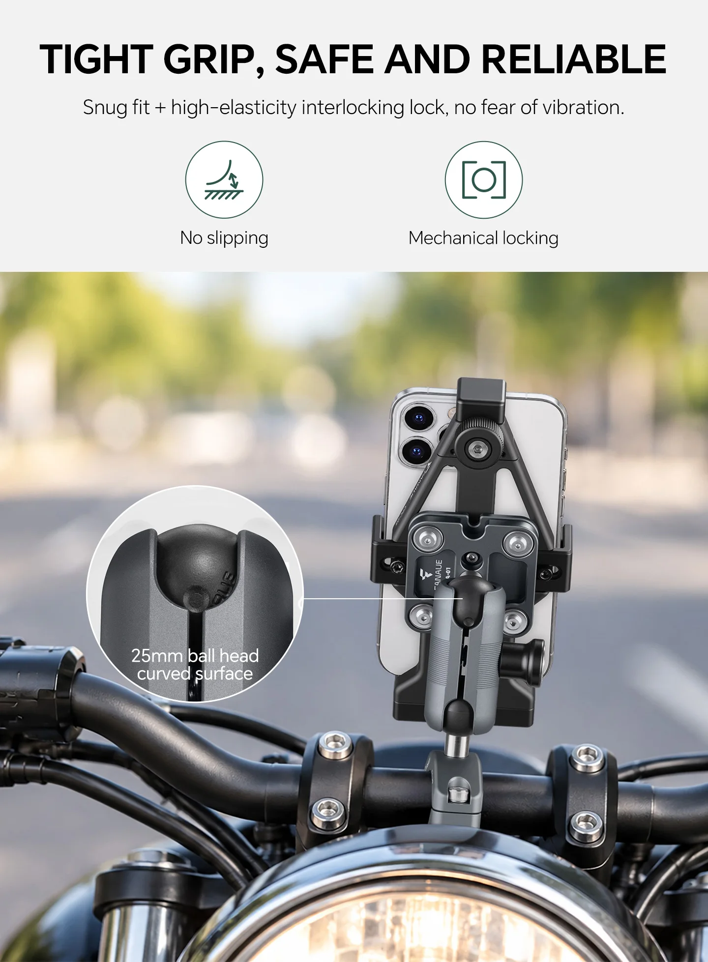 FANAUE Motorrad- und E-Bike-Handyhalterung mit Stoßdämpfung und Anti-Shake-Funktion für Fahrrad-Navigation – Detail 5