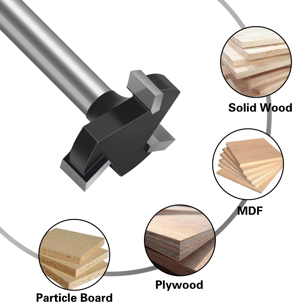 CNC Spoilboard Superficie Lastra Appicchiatura Punte del Router Gambo da 1/4 di pollice Diametro di Taglio da 1 pollice 3 Ala Fresa per Legno