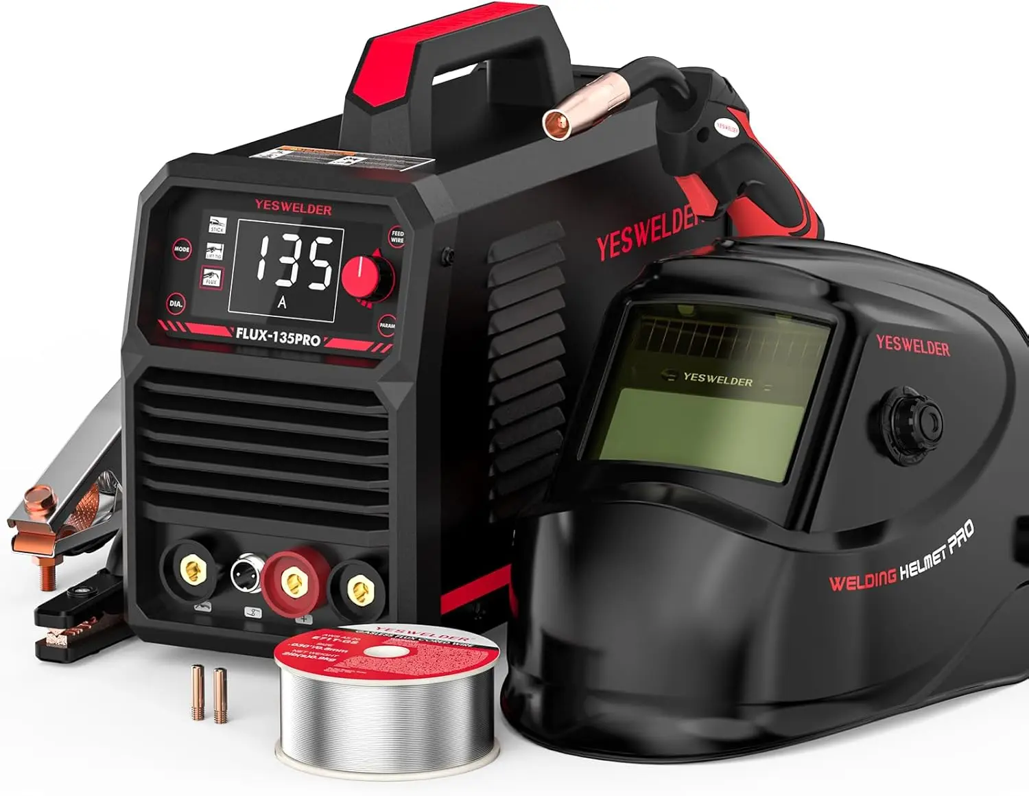 

135Amp Flux Core MIG Welder FLUX-135PRO, 110V 3-in-1 Digital Welding Machine with LYG-L600 Auto-Darkening Helmet