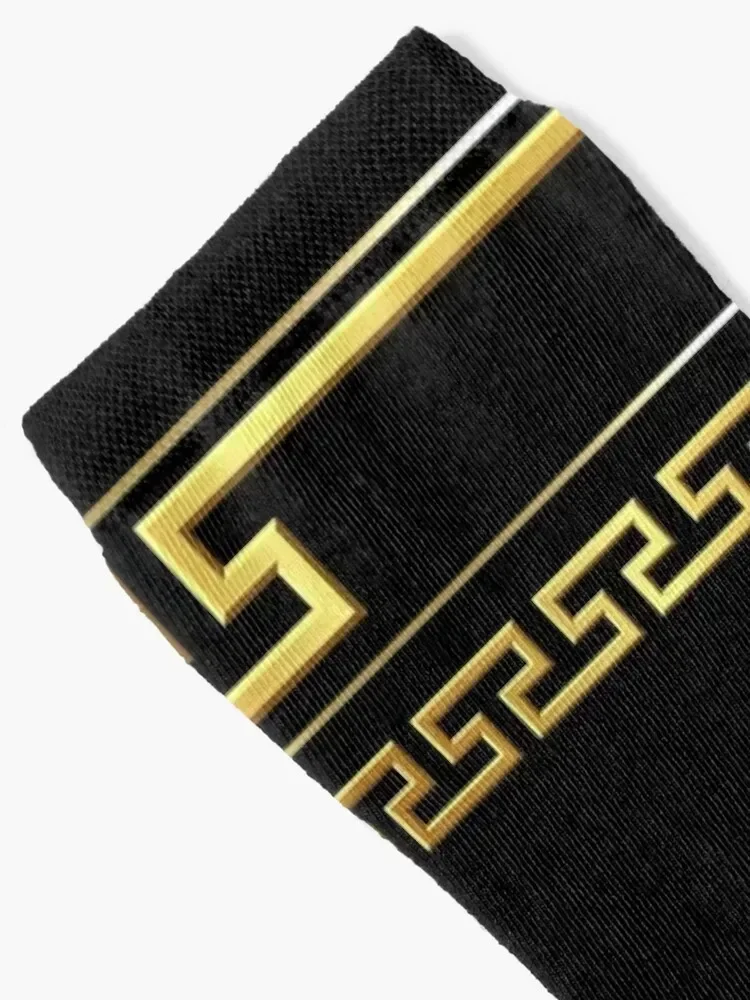 Greek Key Meander Black Gold Large Socks snow custom anti-slip Luxury Woman Socks Men's