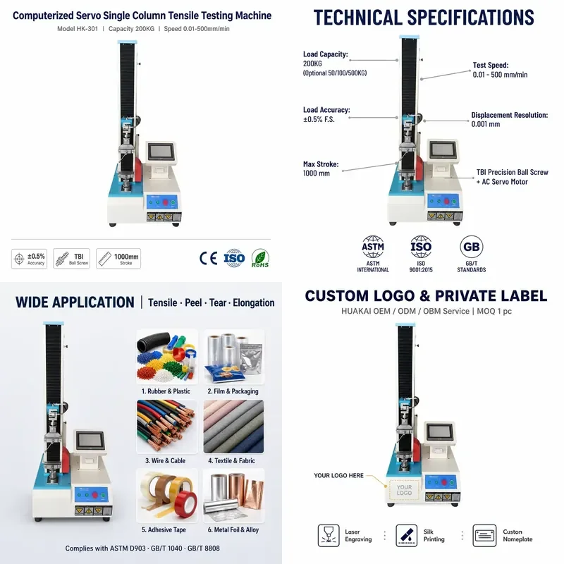 for Servo Tensile Tear Testing Machine for Wire Cable Films ISO 6133 ASTM D624 Computer Controlled Universal Materials Tester