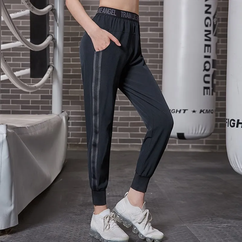 Loose Thin Womens Sports Pants Quick Dry Running Jogging Trousers Female High Waist Yoga Gym Fitness Sweatpants with Pocket 