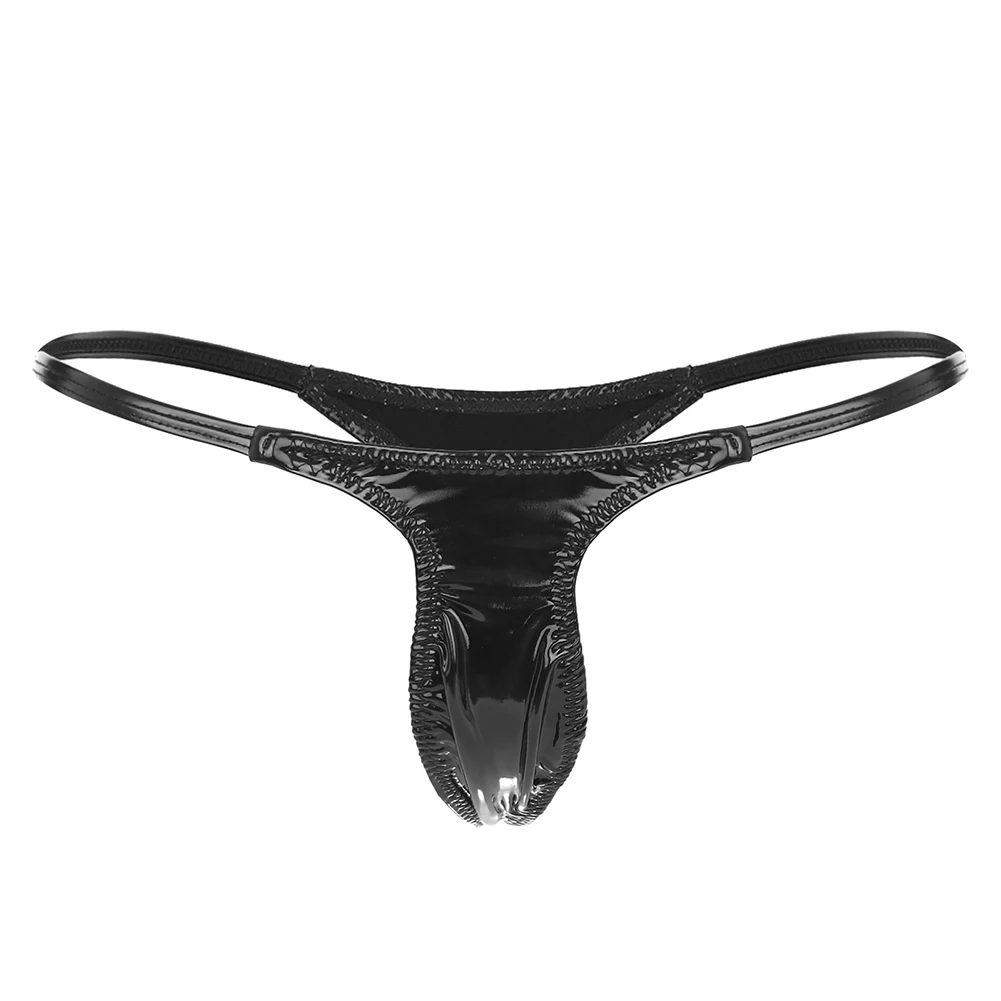 

Womens Lingerie Patent Leather G-String Thong Panties Wet Look Briefs Underwear Black Low Waist Underpants Briefs