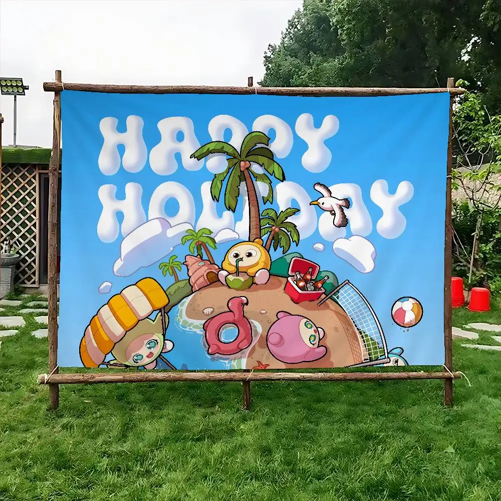 E-Eggy-Party Cheerful-Cartoon Creative Pattern Hanging Flag Polyester Printed Banner Hand Pulled Flag
