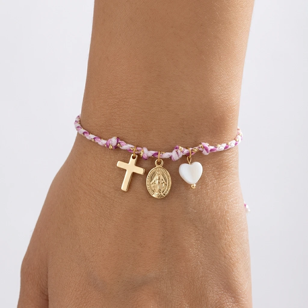 

1pc Cotton Cord Bohemian Cross Charm Adjustable Bracelet For Women Handmade Rope Chain Jewelry