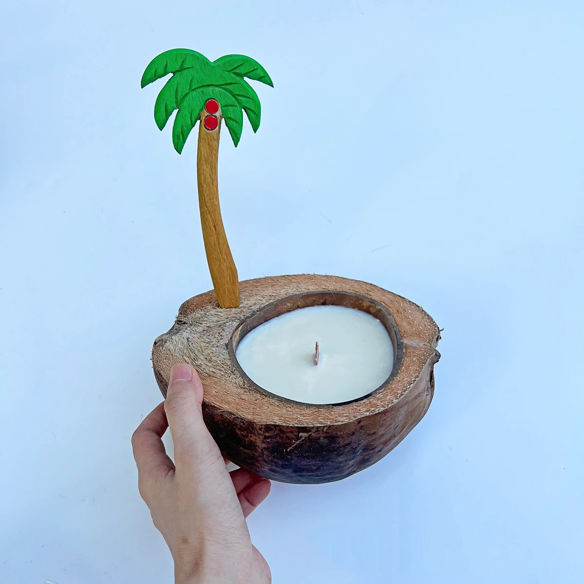 Portavelas de Cáscara de Coco Aqumotic, Juego de 2 Portavelas de Madera para Centro de Mesa, Porta Velas